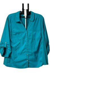 Women's Croft & Barrow Button Down Blouse - Teal - 4X
